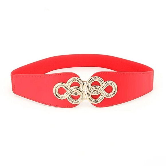 2/$21 27 Inches Red Ladies Stylish Stretch Faux Leather Belt - Picture 1 of 9